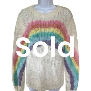 Vintage 70s Early 80s Rainbow Hippie Boho Chunky Crewneck Hand Knit Sweater
